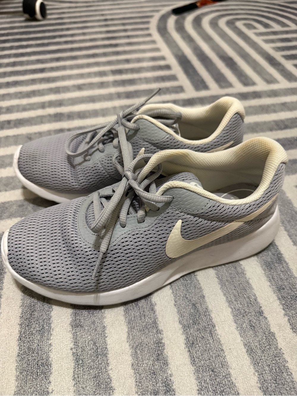 Nike Women's Light Gray Mesh Running Shoes with Cream Swoosh